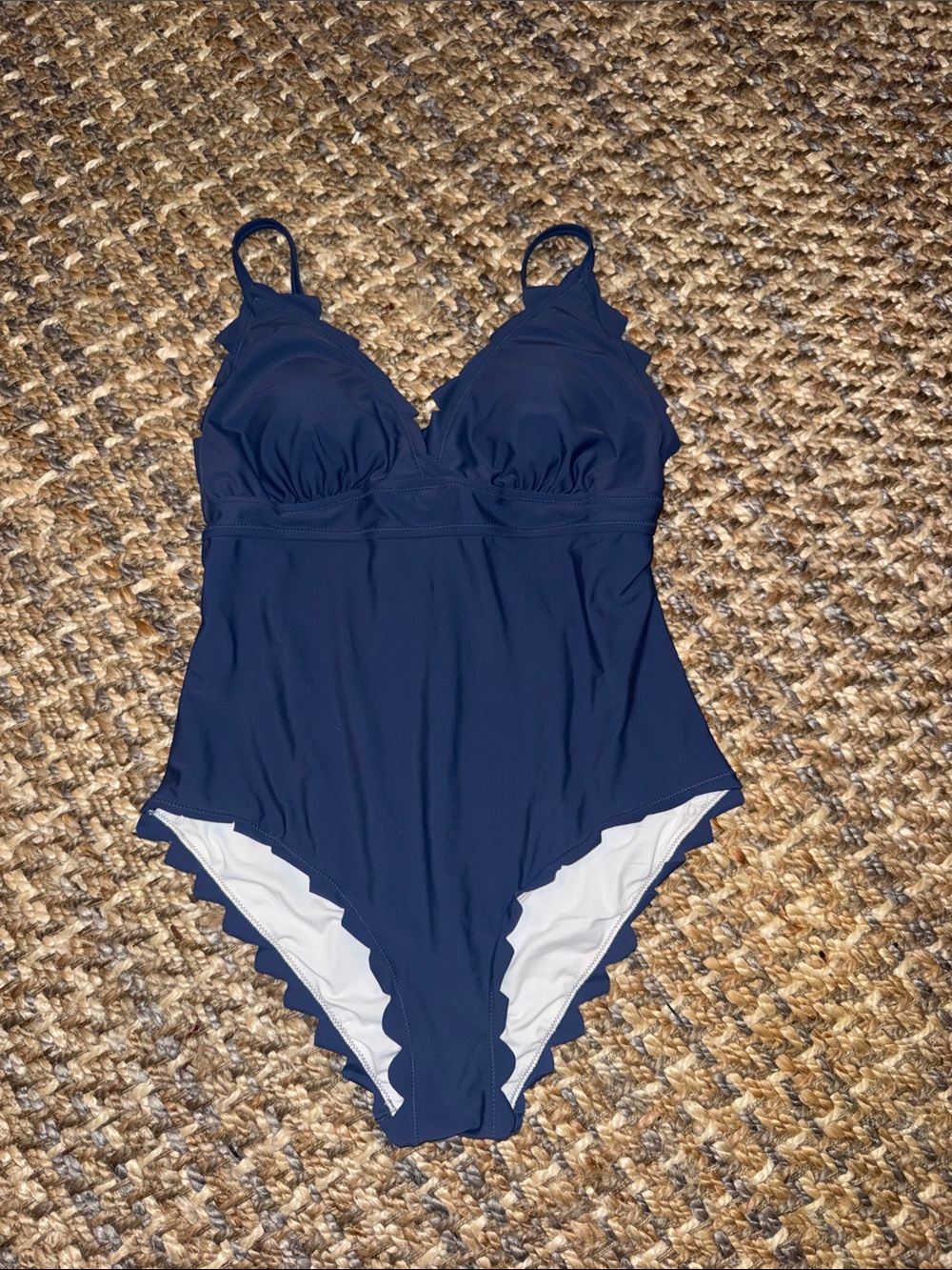 Slate Blue One-Piece Swimsuit with Scalloped Trim